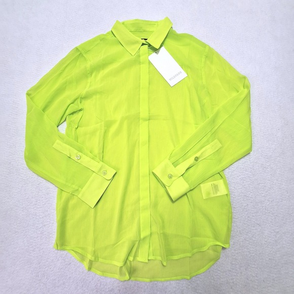 Wildfang Tops - Wildfang Empower Sheer Button Up Womens Small Neon Green WN8702 NWT